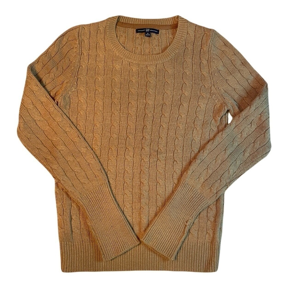 Gap Women Small Camel Tan Angora Blend Cable Knit Crewneck Sweater 705746 HOL 08